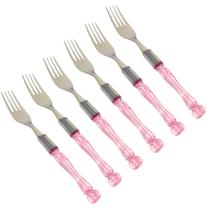 Jogo 6 Garfos de Mesa Aço Inox com Cabo Acrílico Rosa 19,5cm