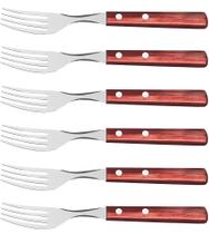 Jogo 6 Garfos De Mesa Polywood Aço Inox Tramontina Com Cabo De Madeira Vermelho