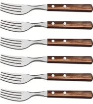 Jogo 6 Garfos Mesa Polywood aço Inox Tramontina Cabo De Madeira Castanho