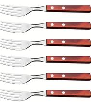 Jogo 6 Garfos Sobremesa Polywood Aço Inox Tramontina Com Cabo De Madeira Vermelho