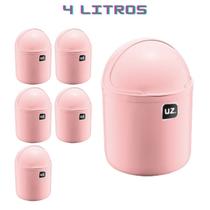 Jogo 6 Lixeiras com Tampa p Pia Cozinha Gourmet Rosa 4L Jogo 6 Lixeiras com Tampa p Pia Cozinha Gourmet Rosa 4L