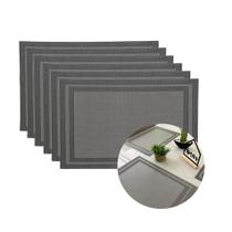 Jogo 6 Lugar Americano Retangular Mesa Cinza Preto 30x45cm PP Em Casa Tem