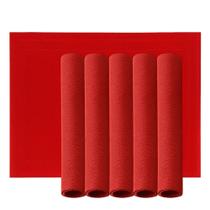 Jogo 6 Lugar Americano Retangular Mesa PVC Vermelho Executivo 30x45cm Em Casa Tem