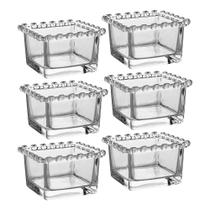 Jogo 6 Mini Bowl de Vidro Pequeno Borda de Coração Cristal Formato Quadrado 130ml 8cm Lyor