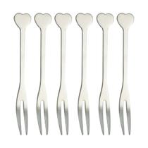 Jogo 6 Mini Garfo Petisco Coração Inox Queijo Tábua Frios