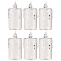 Jogo 6 Mini Velas Eletrônica Cristal LED Branco Quente 7,7cm - Art Christmas