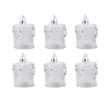 Jogo 6 Mini Velas Eletrônica Transparente LED Branco Quente 6cm