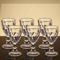 Jogo 6 Minis Taças Pequenas de Vidro Diamond Transparente Para Licor