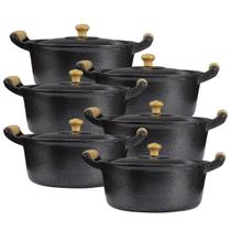 Jogo 6 Panelas Alumínio Fundido Craqueada Caçarola Preto Jogo 6 Panelas Alumínio Fundido Craqueada Caçarola Preto