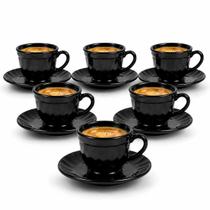 Jogo 6 Pçs Com Pires Xicaras 85Ml Preta Canecas Café Chá Jogo 6 Pçs Com Pires Xicaras 85Ml Preta Canecas Café Chá