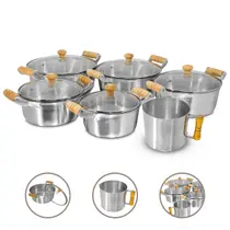 Jogo 6 Peças Alumínio Fundido Polido Grosso Tampa De Vidro