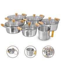 Jogo 6 Peças Alumínio Fundido Polido Grosso Tampa De Vidro Jogo 6 Peças Alumínio Fundido Polido Grosso Tampa De Vidro