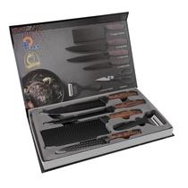 Jogo 6 Peças Facas Tesoura Descascador Inox Preto Cozinha