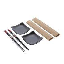 Jogo 6 peças para sushi em bambu com caixa PVC Full Fit