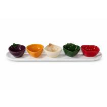 Jogo 6 petiqueiras 50ml legumes com bandeja ceramica scalla Jogo 6 petiqueiras 50ml legumes com bandeja ceramica scalla
