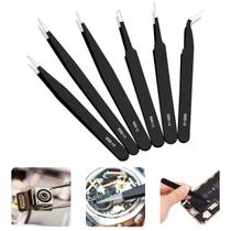 Jogo 6 Pinças Profissional Alta Precisão Anti Estática Curva Ferramenta Aço Inoxidável Artesanato Reparo Estética