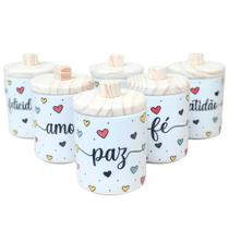 Jogo 6 Porta Treco 300ml Frases Motivacionais c/ pegadores - Kit Porcelana Jogo 6 Porta Treco 300ml Frases Motivacionais c/ pegadores - Kit Porcelana