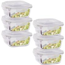 Jogo 6 Pote Vidro 800ML Forno Microondas Quadrado Hermetico