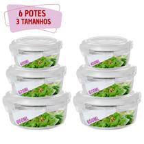 Jogo 6 Pote Vidro Hermético Marmita Kit Redondo 3 Tamanhos - QUALITY HOUSE / PRATICASA