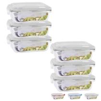 Jogo 6 Pote Vidro Retangular 370ml Hermética Vidro Papinha