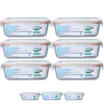 Jogo 6 Pote Vidro Retangular Tampa Hermetica 4 Trava 1520ML