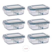 Jogo 6 Potes 1040ml com Divisória Vidro Hermético Vedação Jogo 6 Potes 1040ml com Divisória Vidro Hermético Vedação