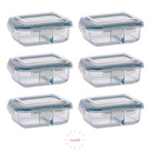 Jogo 6 Potes 1040ml com Divisória Vidro Hermético Vedação Jogo 6 Potes 1040ml com Divisória Vidro Hermético Vedação