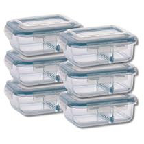 Jogo 6 Potes 640ml Divisória Hermético Marmita Microondas