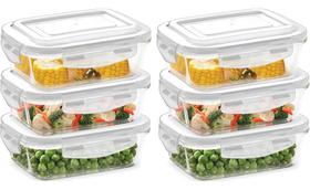 Jogo 6 Potes de Vidro Hermético Com Tampa E Trava Retangular 640 ml Mantimentos Marmita