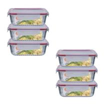 Jogo 6 Potes De Vidro Hermético Marmita Canelado 370ml Jogo 6 Potes De Vidro Hermético Marmita Canelado 370ml