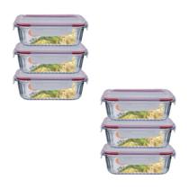 Jogo 6 Potes De Vidro Hermético Marmita Canelado 370ml Jogo 6 Potes De Vidro Hermético Marmita Canelado 370ml