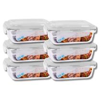 Jogo 6 Potes de Vidro Hermético Marmita Tampa 4 Travas 370ml