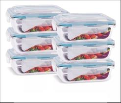 Jogo 6 Potes De Vidro Marmita Tampa 4 Travas Hermética 640ml