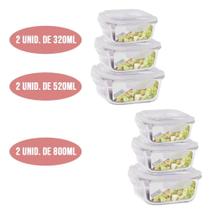 Jogo 6 Potes Hermeticos Quadrados 2-320 , 2-520, 2-800 ml Jogo 6 Potes Hermeticos Quadrados 2-320 , 2-520, 2-800 ml