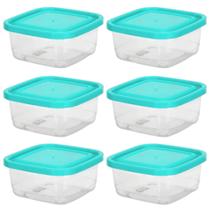 Jogo 6 potes quadrado 1300ml transparente com tampa BPA free