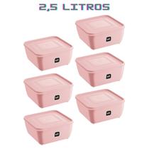 Jogo 6 Potes Rosa Quadrado 2,5L Linha Gourmet Veda bem