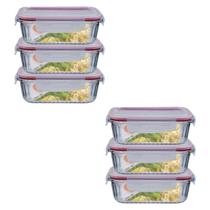 Jogo 6 Potes Vidro Hermético Retangular Canelado 1040ml