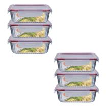 Jogo 6 Potes Vidro Hermetico Retangular Canelado 1520ml Jogo 6 Potes Vidro Hermetico Retangular Canelado 1520ml