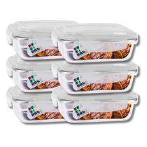 Jogo 6 Potes Vidro Retangular 1040ml Tampa Com Travas Resistentes