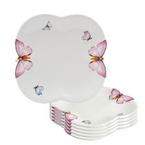 Jogo 6 Prato de Sobremesa Borboletas 19cm Porcelana Branco Wolff
