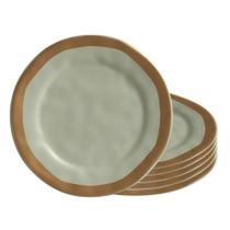 Jogo 6 Prato De Sobremesa Cerâmica Verde Com Filete Amassada 20cm Scalla Jogo 6 Prato De Sobremesa Cerâmica Verde Com Filete Amassada 20cm Scalla