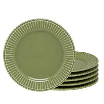 Jogo 6 Prato de Sobremesa de Cerâmica Frisada Scalla Verde Cristina 20cm Mesa Posta