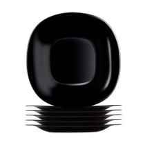 Jogo 6 Prato de Sobremesa Preto Quadrado Square 20cm Vidro Opalino Em Casa Tem