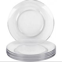 Jogo 6 prato fundo 22cm vidro temperado incolor