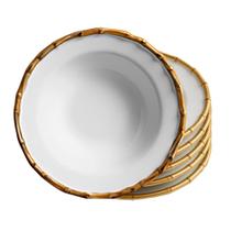 Jogo 6 Prato Fundo de Cerâmica Branco Borda de Bambu Grossa Flat Scalla 22cm Jogo 6 Prato Fundo de Cerâmica Branco Borda de Bambu Grossa Flat Scalla 22cm