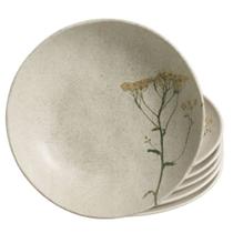 Jogo 6 Prato Fundo Porto Brasil Campestre Bio Stoneware Off White Mesa Posta 22,5cm