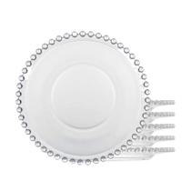 Jogo 6 Prato para Pão Sobremesa Cristal Transparente Pearl Bolinha Wolff 14cm