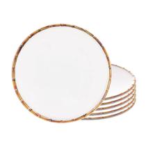Jogo 6 Prato Raso Branco Borda de Bambu Melamina Branco Wolff 27cm