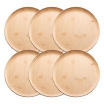 Jogo 6 Prato Raso de Bambu Natural Ecológico Pratinho Madeira Lyor 27cm