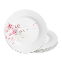 Jogo 6 Prato Raso de Porcelana Branco Flowers Bord 25,5cm Em Casa Tem
